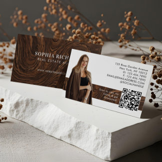 Luxury Woodgrain Professional Real Estate Photo Business Card