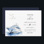 Luxury Yacht Nautical Theme Wedding Invitation<br><div class="desc">Luxury watercolor yacht,  nautical theme wedding invitation.  Coordinating dark navy blue colour backing,  seagulls and water accent. Invitation features chic typography design style mix of calligraphy and bold type.</div>