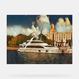 Luxury Yacht Wall Art Coastal Harbor Scene