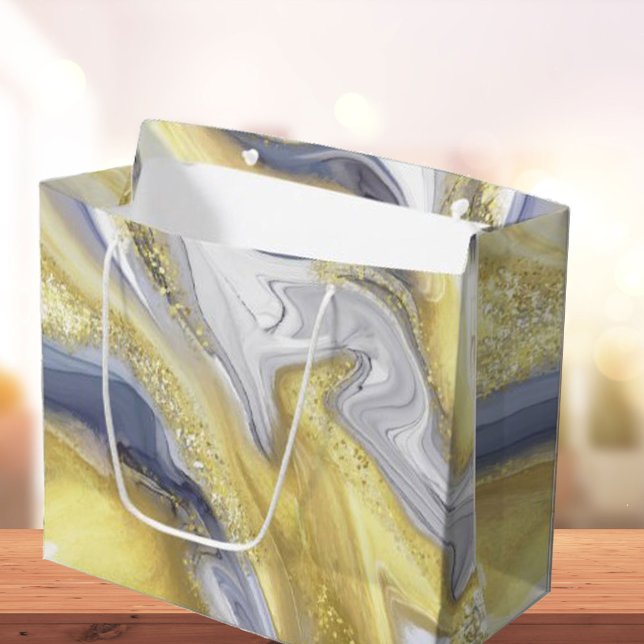 Luxury Yellow Grey Gold Marble Effect Christmas Large Gift Bag (Luxury Yellow Grey Gold Marble Effect Christmas Large Gift Bag)