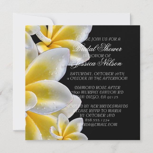 Luxury Yellow Romantic Plumeria Shower Invite (Front)