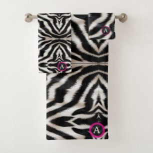 Luxury Zebra Print Elegant Black & White Faux Fur  Bath Towel Set