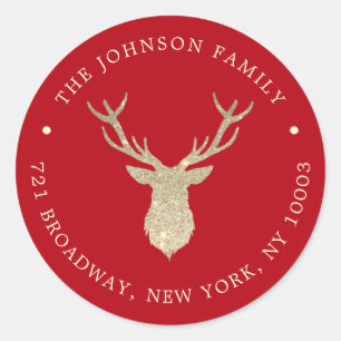Luxuty Glitter Shiny Reindeer Christmas Address Classic Round Sticker