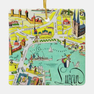 Luzerne Switzerland Colourful Map Ceramic Ornament