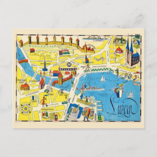 Luzerne Switzerland Colourful Map Postcard