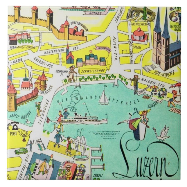 Luzerne Switzerland Colourful Map Tile (Front)