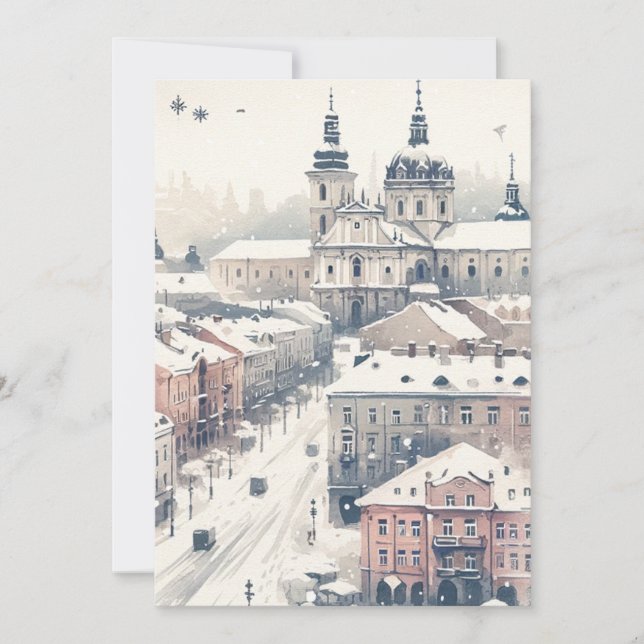 Lviv Holiday Elegance - Watercolor Christmas Card  (Front)