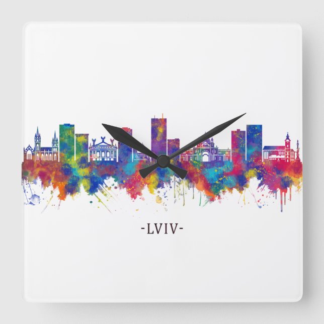 Lviv Ukraine Skyline Square Wall Clock (Front)