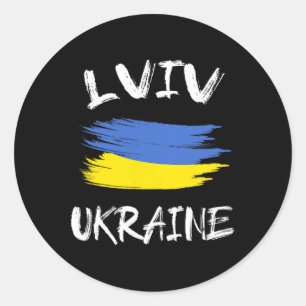 Lviv Ukraine Souvenir Ukrainian Country Flag Brush Classic Round Sticker