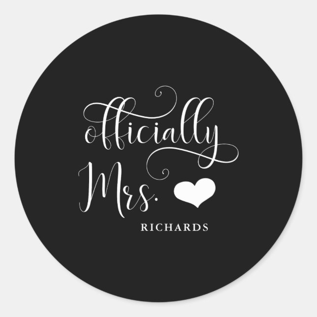 Ly Mrs New Bride With Heart Dark  Classic Round Sticker (Front)