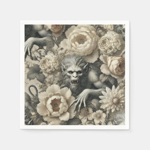 Lycanthropic Splendour – Gothic Werewolf Floral  Napkin