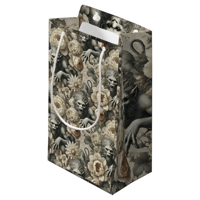 Lycanthropic Splendour – Gothic Werewolf Floral  Small Gift Bag (Front Angled)