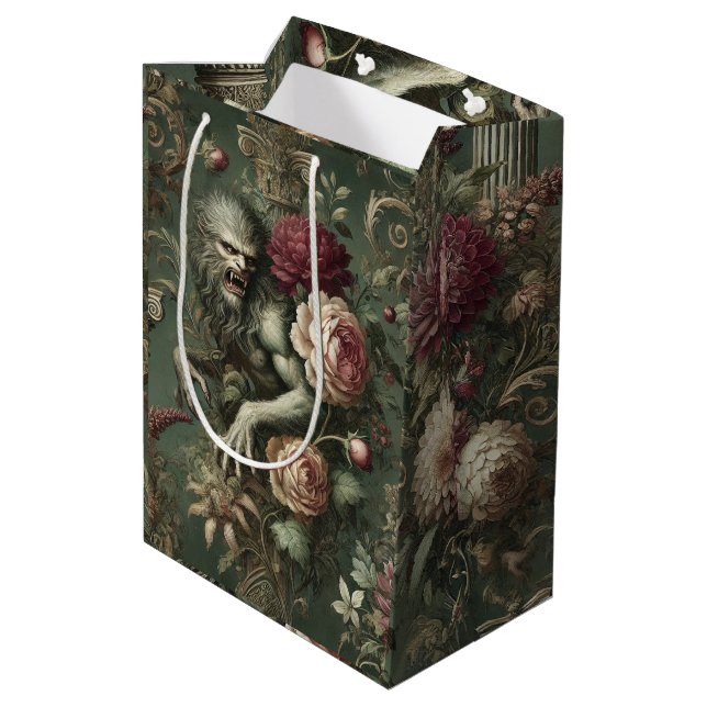 Lycanthropic Verdant – Gothic Floral Design Medium Gift Bag (Back Angled)