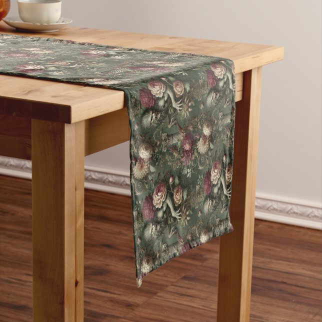 Lycanthropic Verdant – Gothic Floral Design Short Table Runner (In Situ)