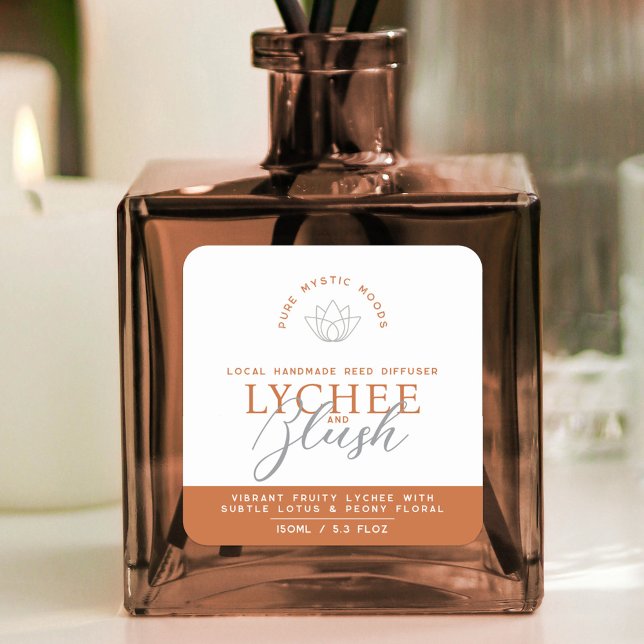 Lychee Blush burnt orange reed diffuser product  Square Sticker (Creator Uploaded)