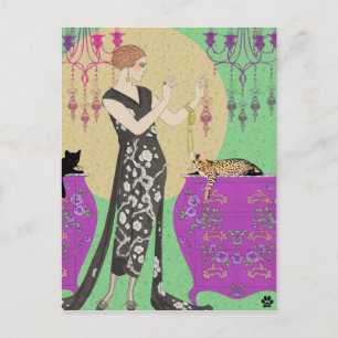 Lydia & Bengal in Fuchsia and Green Postcard