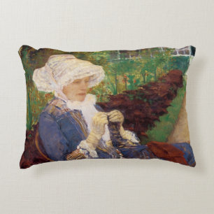 Lydia Crocheting in Garden at Marly, Mary Cassatt Accent Pillow