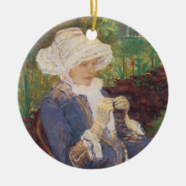 Lydia Crocheting in Garden at Marly, Mary Cassatt Ceramic Ornament (Front)