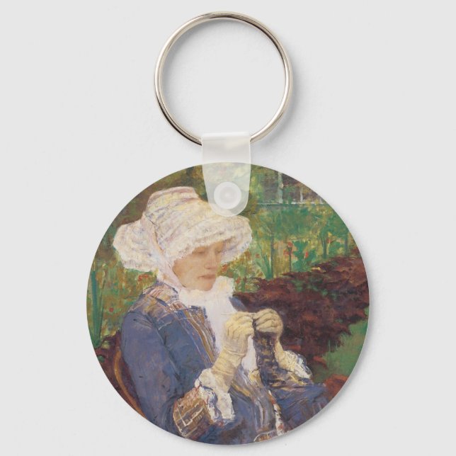 Lydia Crocheting in Garden at Marly, Mary Cassatt Keychain (Front)