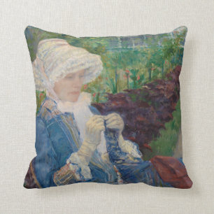 Lydia Crocheting in the Garden at Marly Throw Pillow