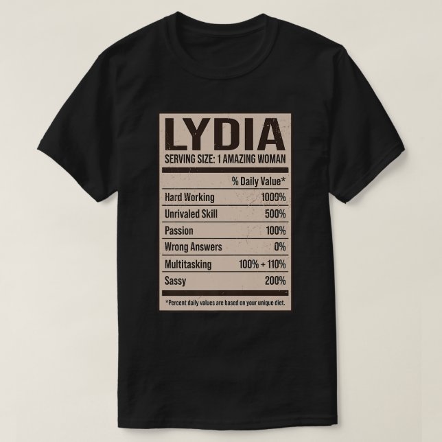 Lydia Nutrition Facts Name Nickname Alias Title Fr T-Shirt (Design Front)