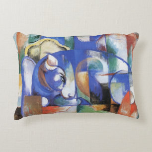 Lying Bull by Franz Marc, Vintage Cubism Art Decorative Pillow