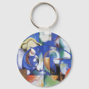 Lying Bull by Franz Marc, Vintage Cubism Art Keychain