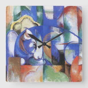 Lying Bull by Franz Marc, Vintage Cubism Art Square Wall Clock