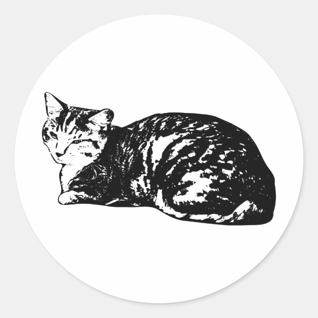 Lying Tabby Cat Monochrome Sticker (Front)