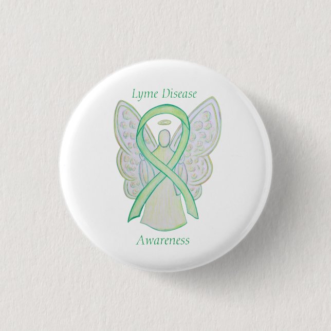 Lyme Disease Awareness Angel Ribbon Custom Art Pin (Front)