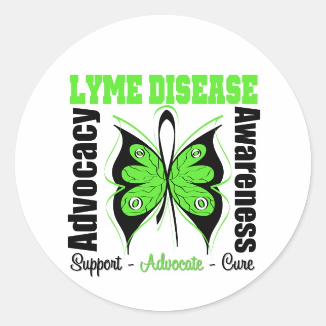 Lyme Disease Awareness Butterfly Classic Round Sticker (Front)