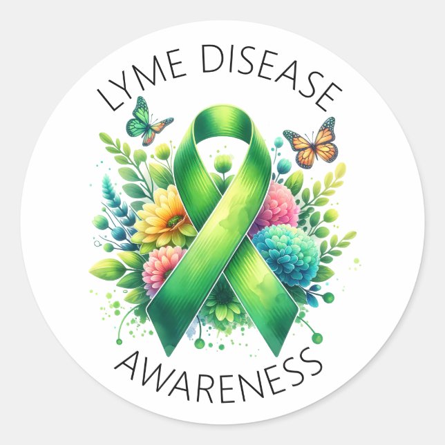 Lyme Disease Awareness Ribbon Classic Round Sticker (Front)