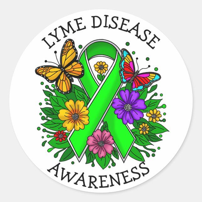 Lyme Disease Awareness Ribbon Classic Round Sticker (Front)