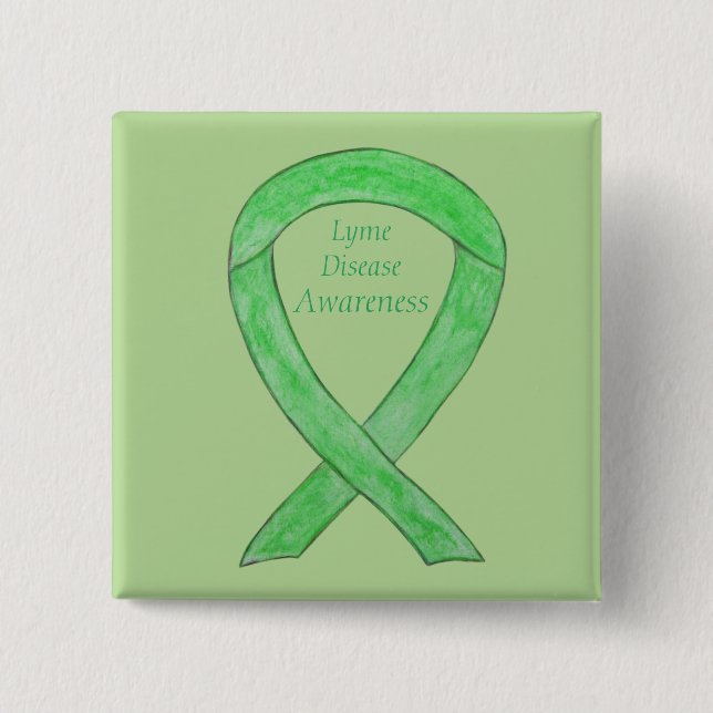 Lyme Disease Awareness Ribbon Custom Art Pin (Front)