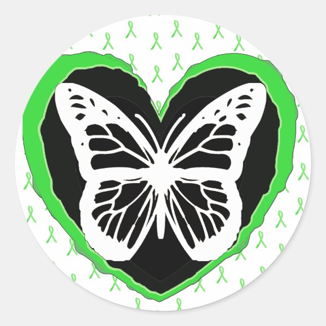 Lyme Disease Butterfly and Awareness  Ribbons Classic Round Sticker (Front)