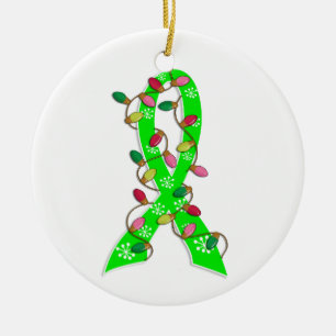 Lyme Disease Christmas Lights Ribbon Ceramic Ornament