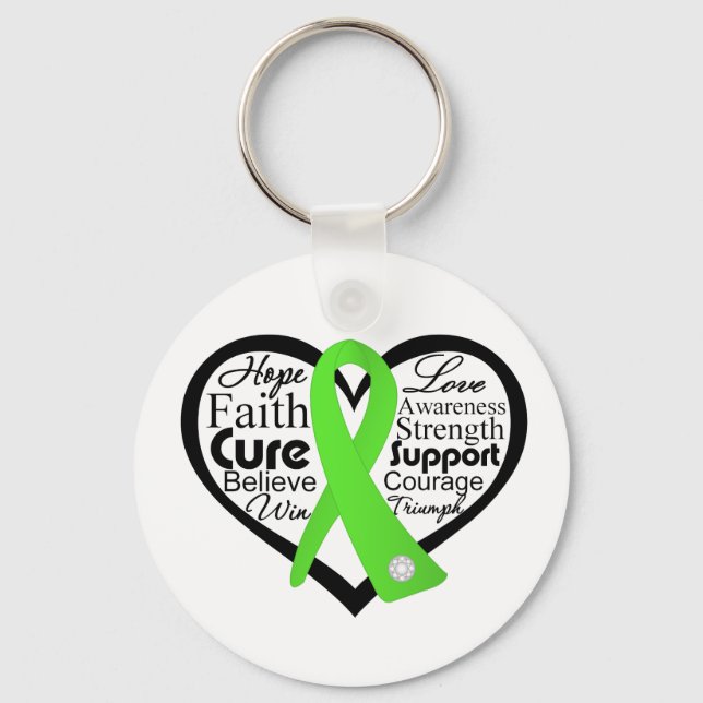 Lyme Disease Heart Ribbon Collage Keychain (Front)