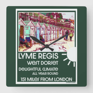 Lyme Regis Dorset England Vintage British Holiday  Square Wall Clock