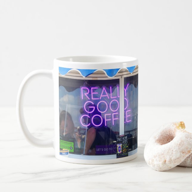 Lyme Regis, Really Really Good Coffee. Coffee Mug (With Donut)