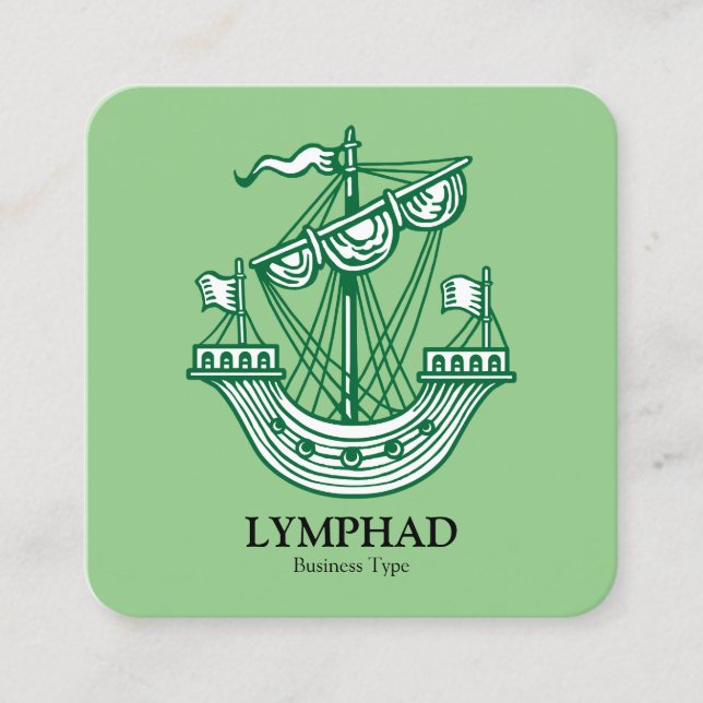 Lymphad (Heraldic Ship) - Forest Green on Sage Square Business Card (Front)