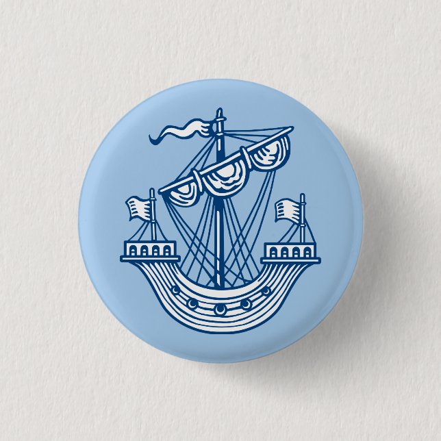 Lymphad (Heraldic Ship) - Indigo Style Blue 1 Inch Round Button (Front)