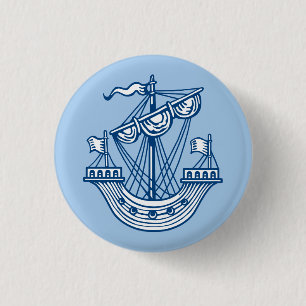 Lymphad (Heraldic Ship) - Indigo Style Blue 1 Inch Round Button