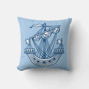 Lymphad (Heraldic Ship) - Indigo Style Blue Throw Pillow