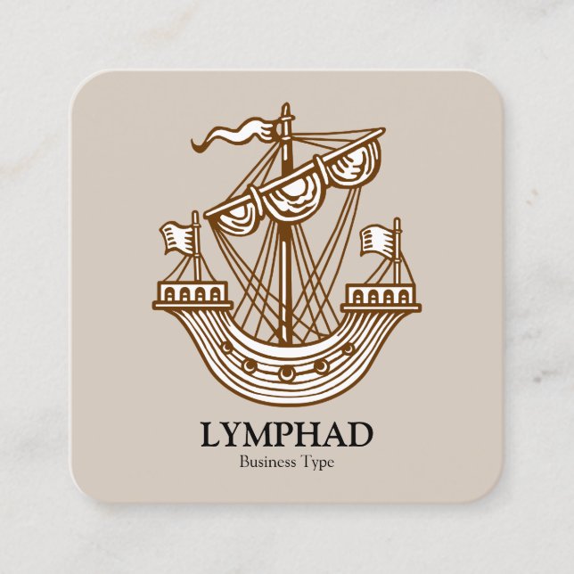 Lymphad (Heraldic Ship) - Walnut on Lt Walnut Square Business Card (Front)
