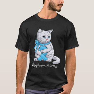 Lymphedema Awareness Month Light Blue Ribbon Cat T-Shirt
