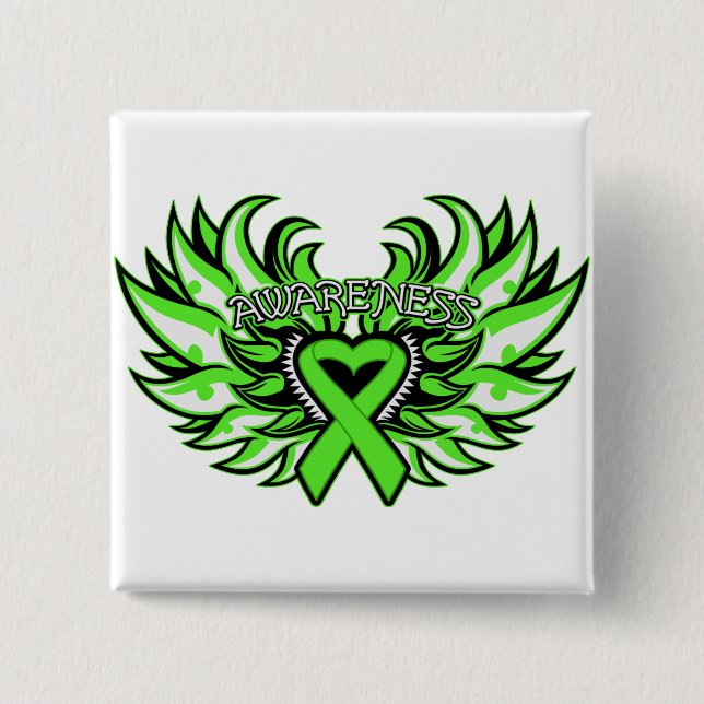 Lymphoma Awareness Heart Wings.png 2 Inch Square Button (Front)