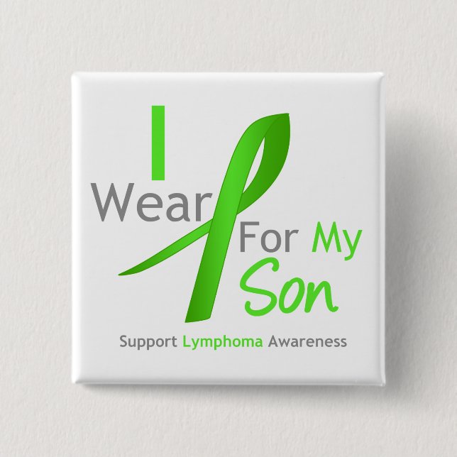 Lymphoma Awareness I Wear Lime Green For My Son 2 Inch Square Button (Front)