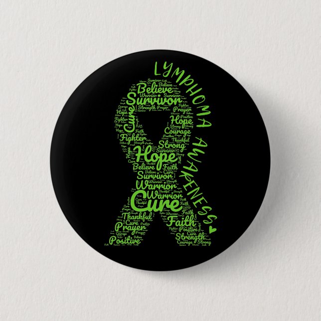 Lymphoma Awareness Lime Green Ribbon With Positiv 2 Inch Round Button (Front)