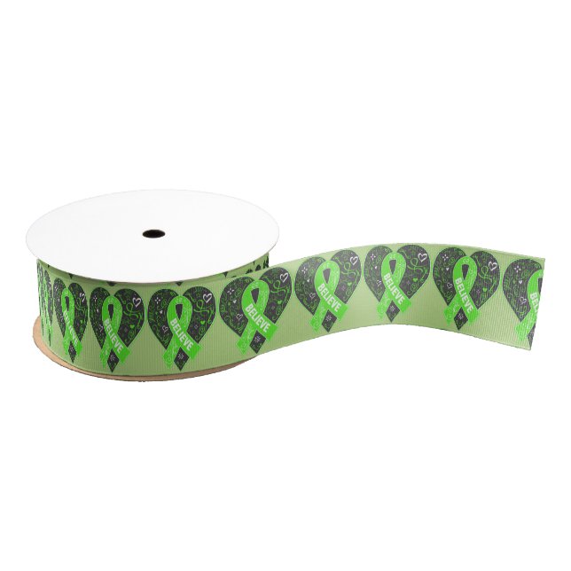 Lymphoma Believe Ribbon Heart Grosgrain Ribbon (Spool)
