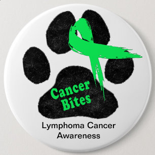 Lymphoma Cancer Dog Paw Print Green Ribbon 1 Inch Round Button